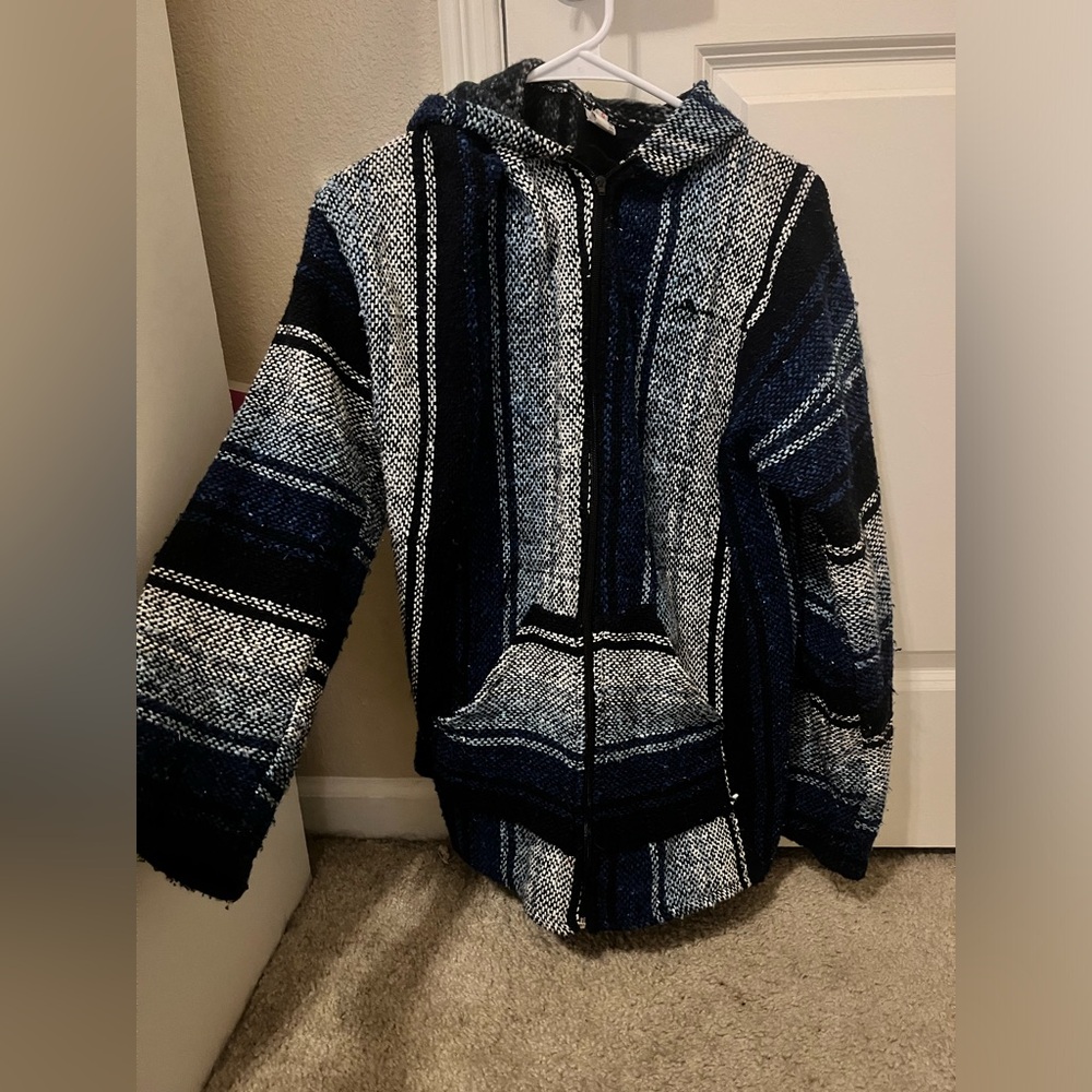 Blue stripe Baja sweater/jacket.